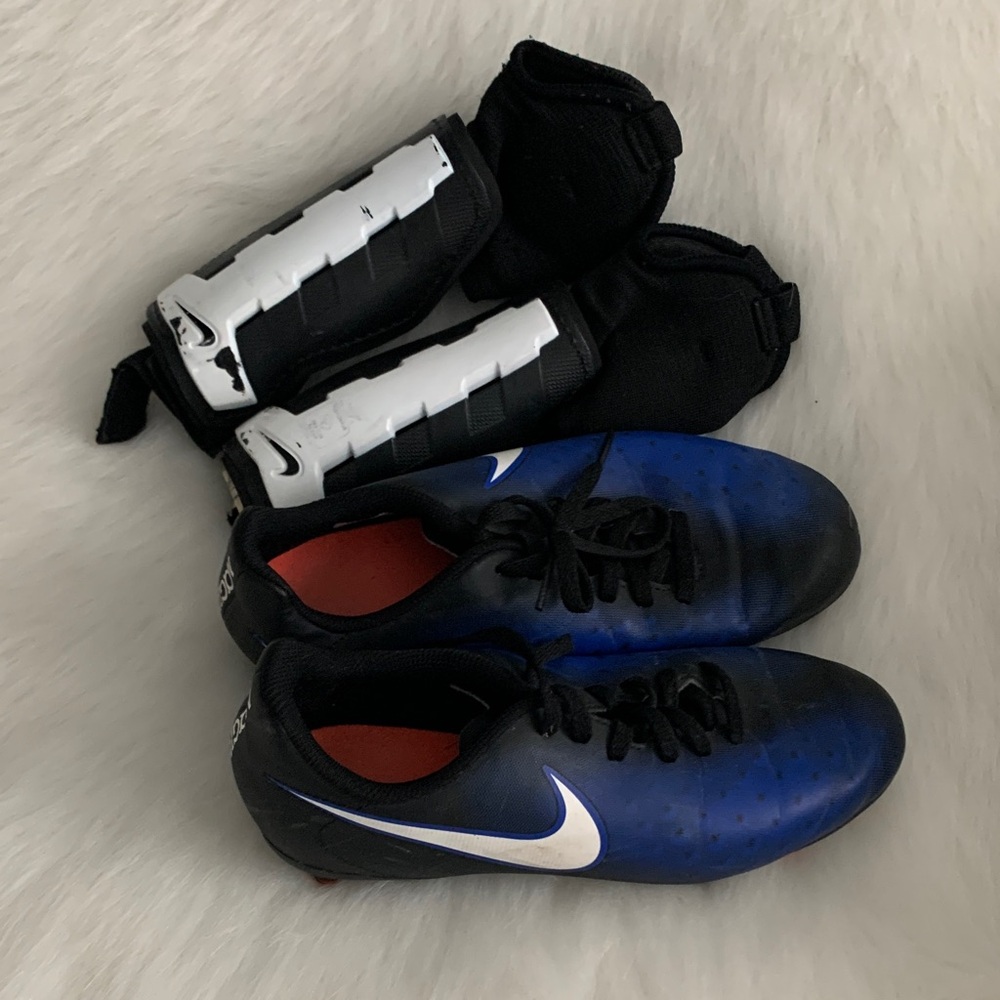 Nike Black and Blue Soccer Cleats with White Shin Guards